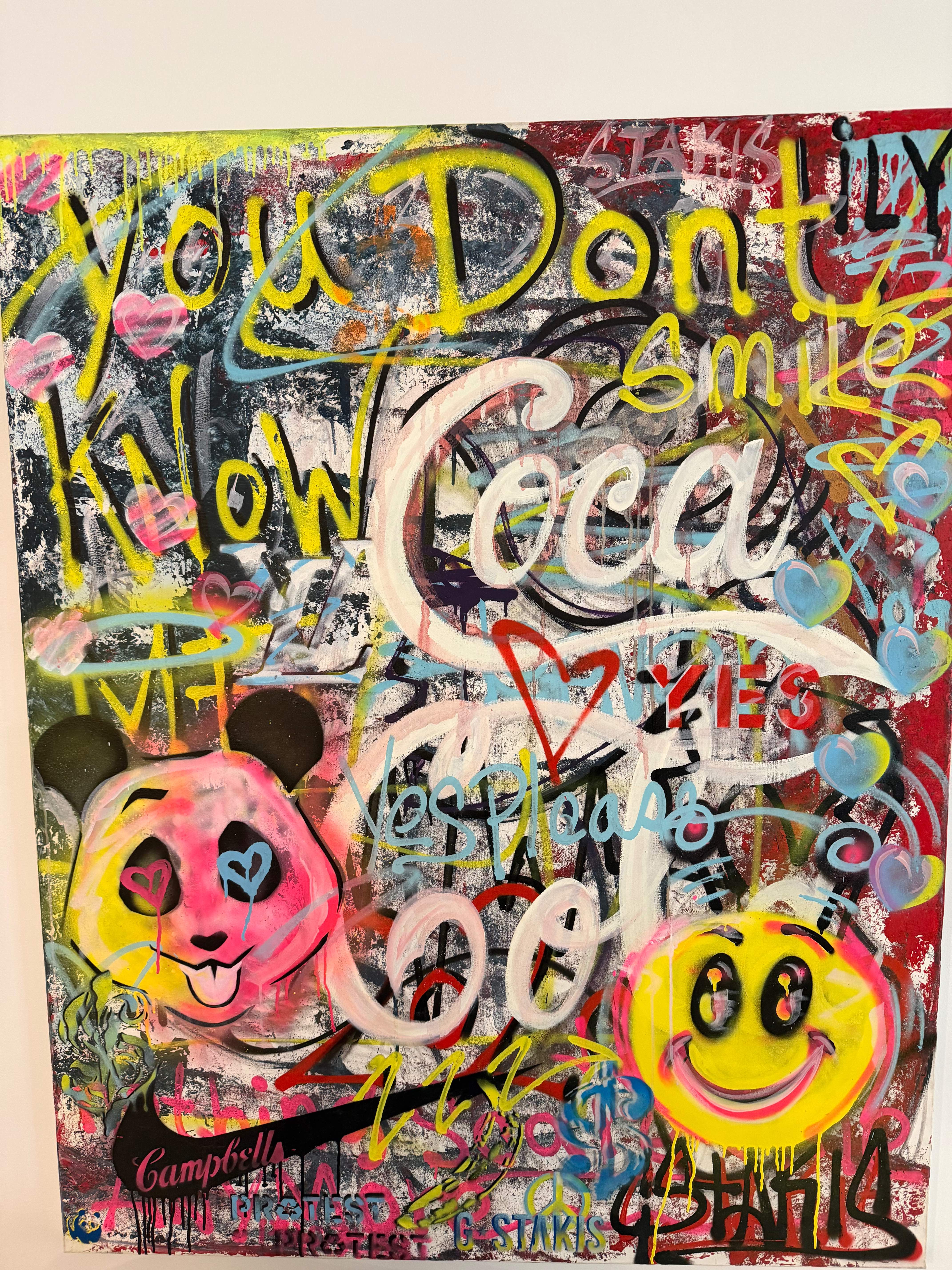 Have a Coke and Smile — Acrylic, spray paint & sharpie on canvas, 48 × 60 in