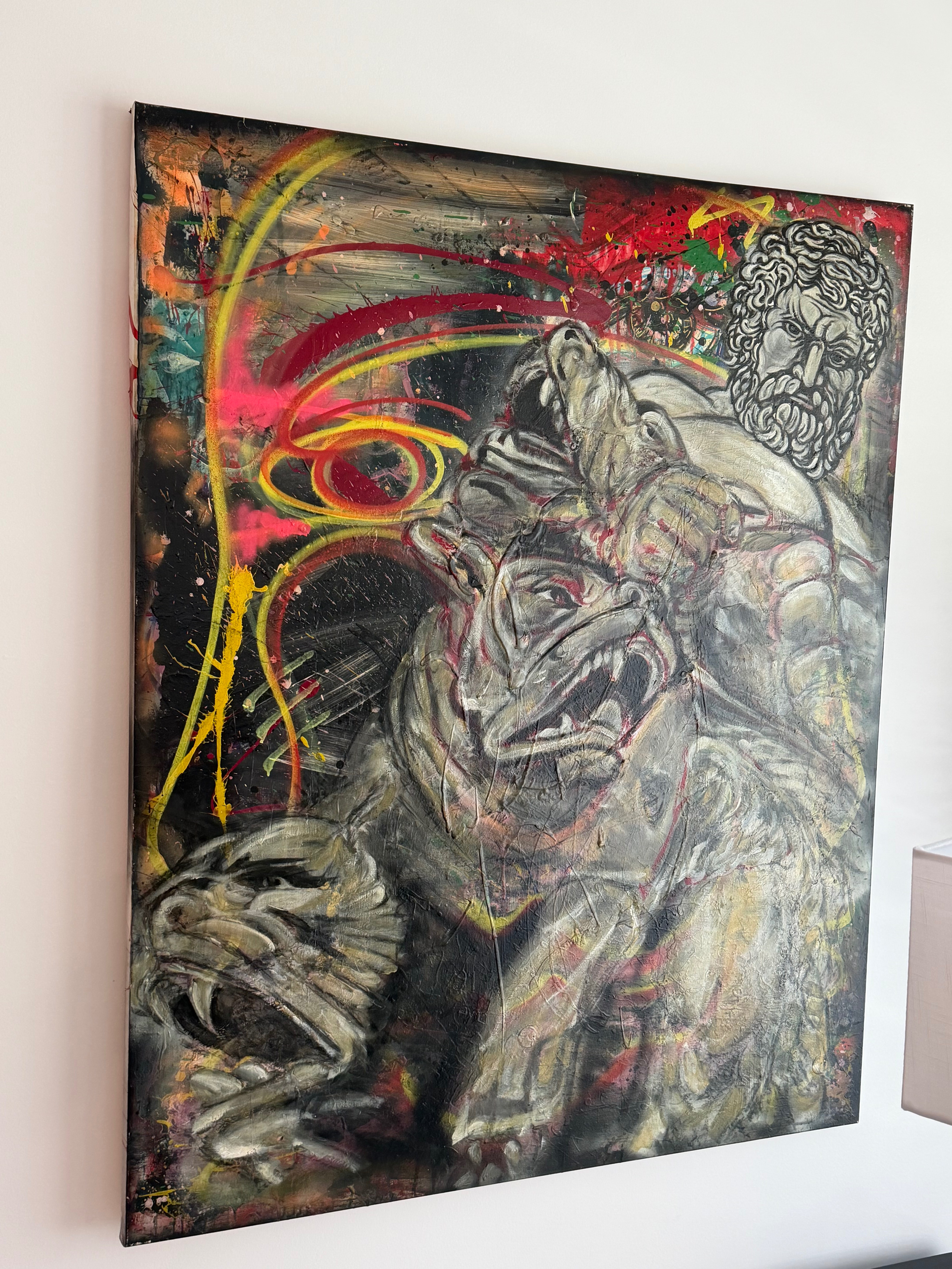 Hercules — Acrylic, spray paint & charcoal on canvas, 48 × 60 in