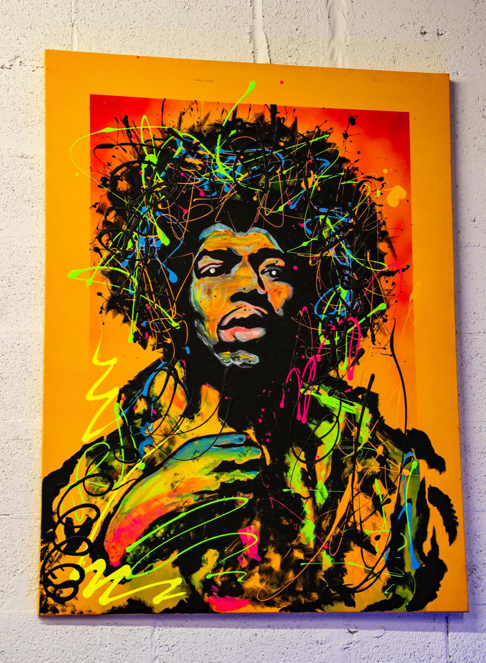 Voodoo Child (Jimi Hendrix) — Acrylic, spray paint & diamond dust on canvas, 48 × 40 in