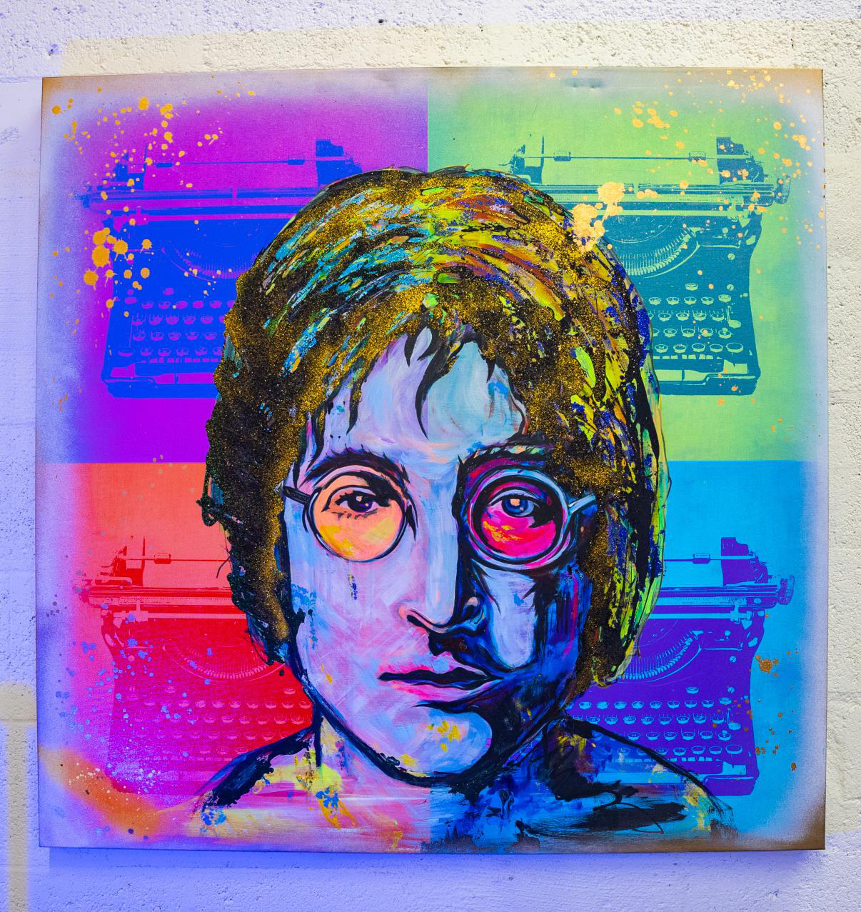 Mr. John Lennon — Mixed media — acrylic, spray paint, diamond dust & glitter on canvas, 36 × 36 in