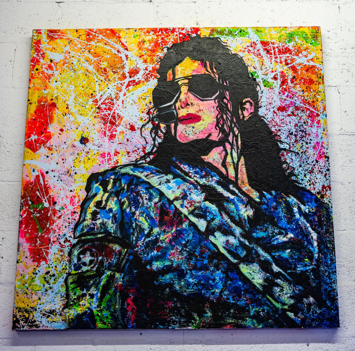 Mr. Michael Jackson — Acrylic & industrial gold diamond dust on raw cotton canvas, 48 × 48 in