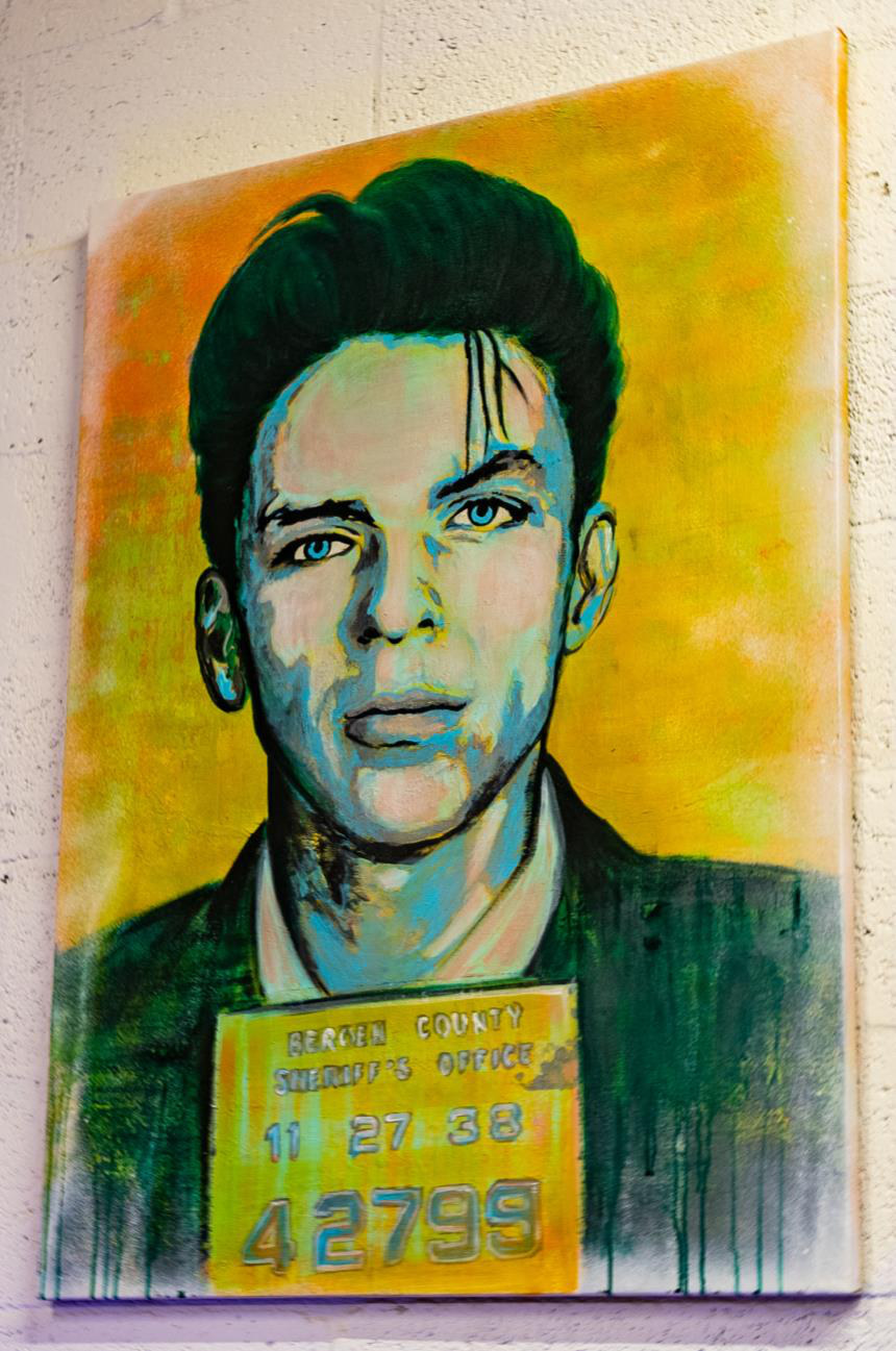 Ol’ Blue Eyes (Frank Sinatra) — Acrylic & spray paint on canvas, 30 × 40 in