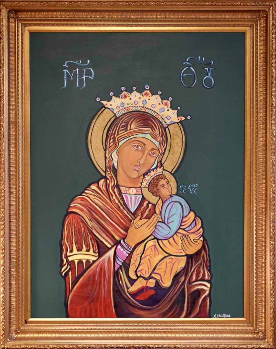 The Blessed Mother — Acrylic on wood with industrial gold diamond dust, 48 × 40 in