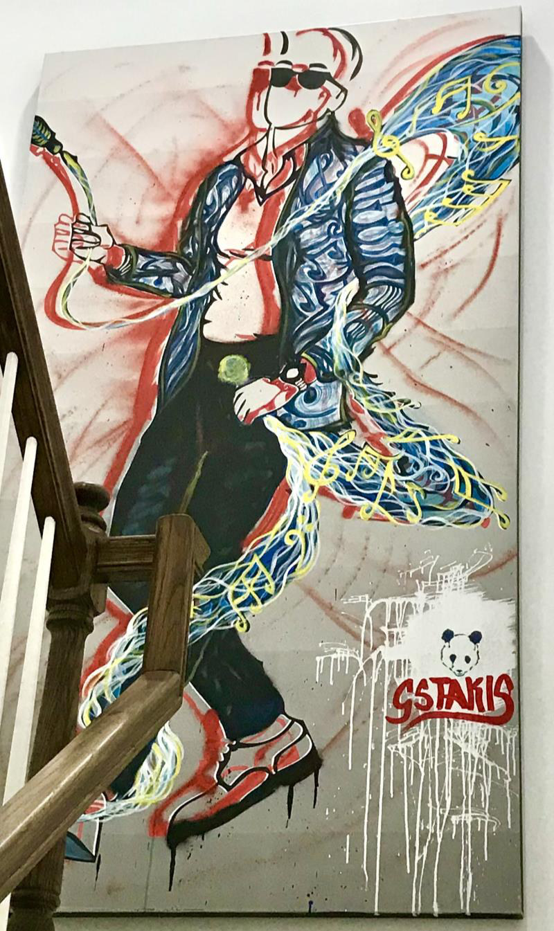 The Music Man — Mixed media, acrylic & spray paint on canvas, 7' × 4'